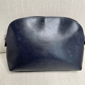 COACH MEDIUM LEATHER ZIPPY MAKE UP BAG WRISTLET CLUTCH- MIDNIGHT BLUE